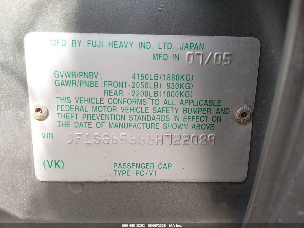 JF1SG65666H722089 2006 SUBARU FORESTER photo no. 9
