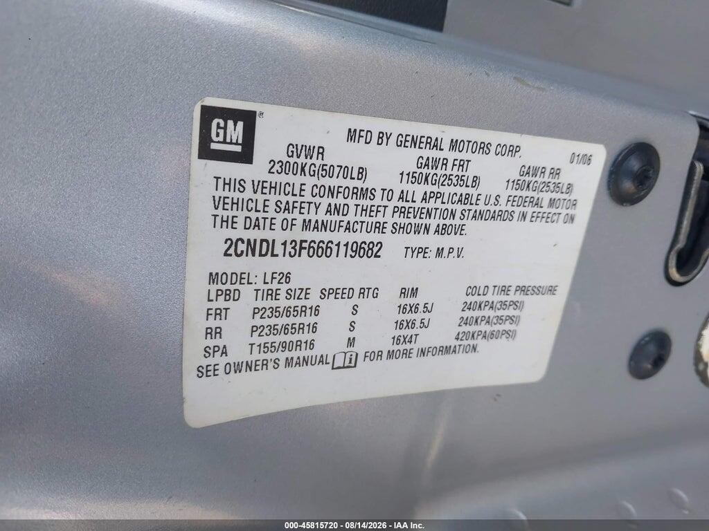 2CNDL13F666119682 2006 CHEVROLET EQUINOX photo no. 9