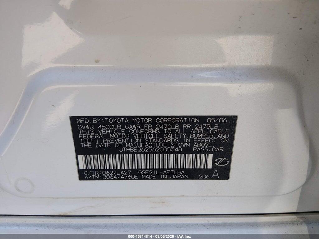 JTHBE262562005348 2006 LEXUS IS 350 photo no. 9