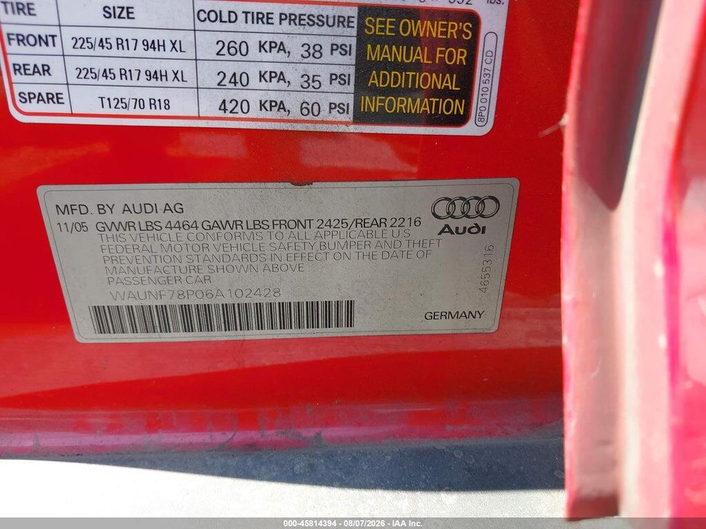 WAUNF78P06A102428 2006 AUDI A3 photo no. 9