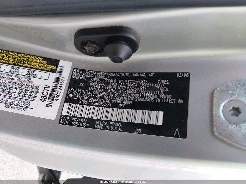 5TDBA22C36S063723 2006 TOYOTA SIENNA photo no. 9