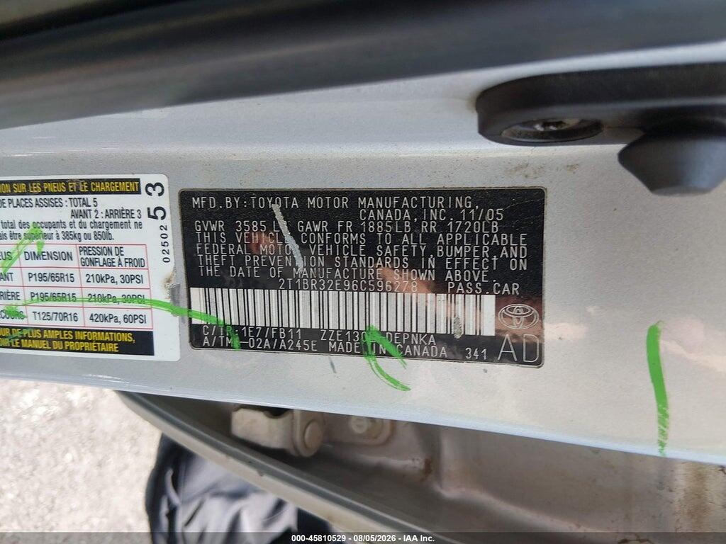 2T1BR32E96C596278 2006 TOYOTA COROLLA photo no. 9