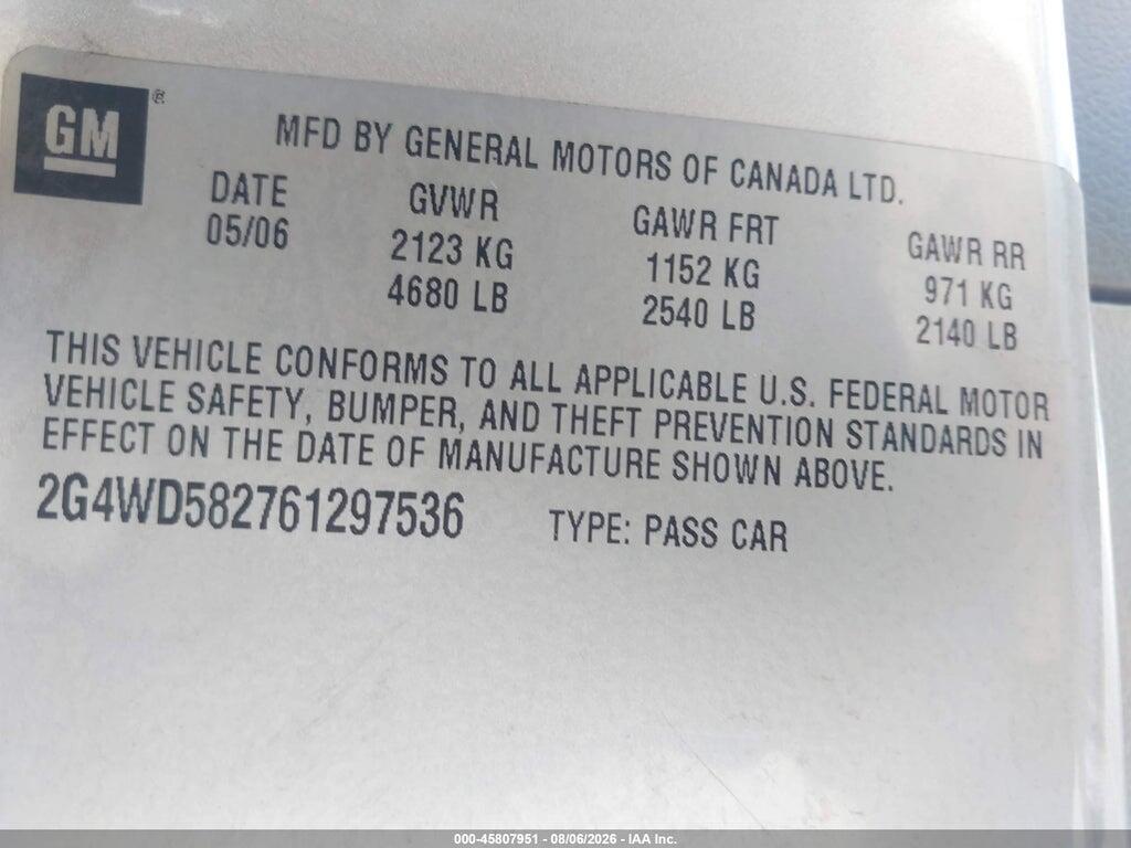 2G4WD582761297536 2006 BUICK LACROSSE photo no. 9