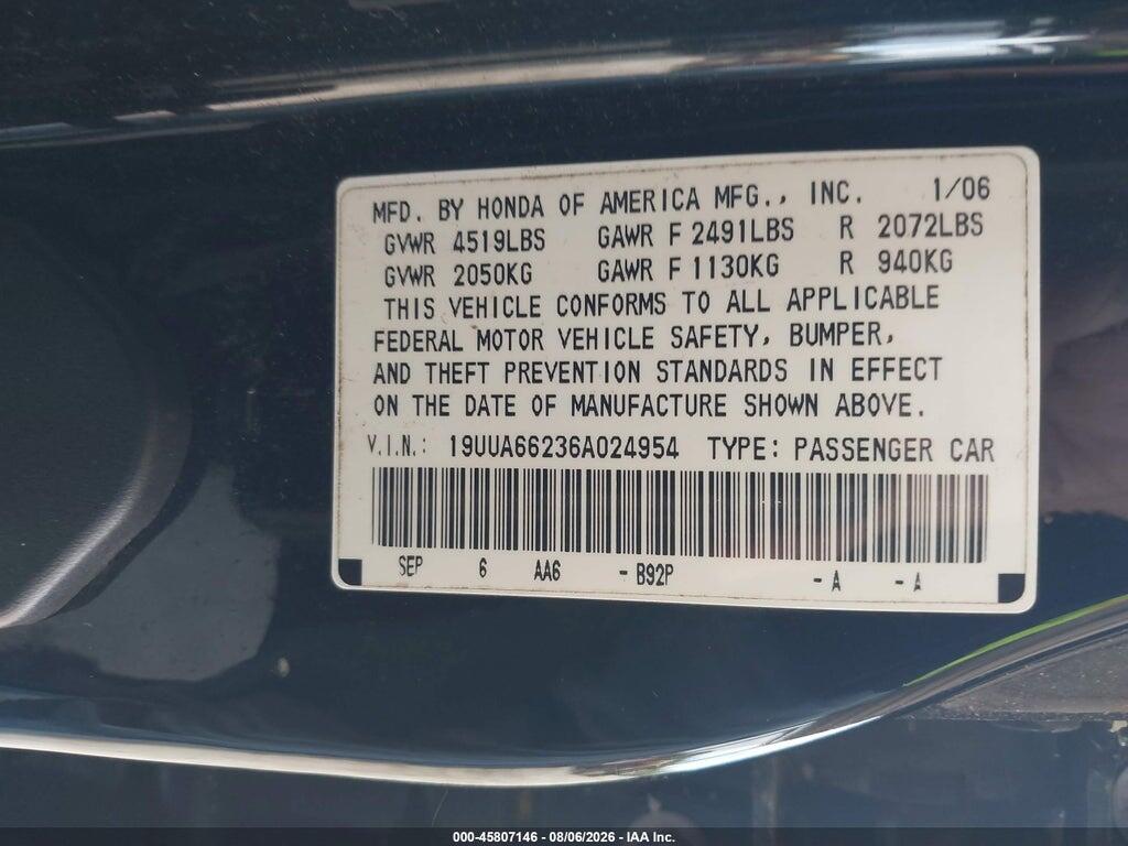 19UUA66236A024954 2006 ACURA TL photo no. 9