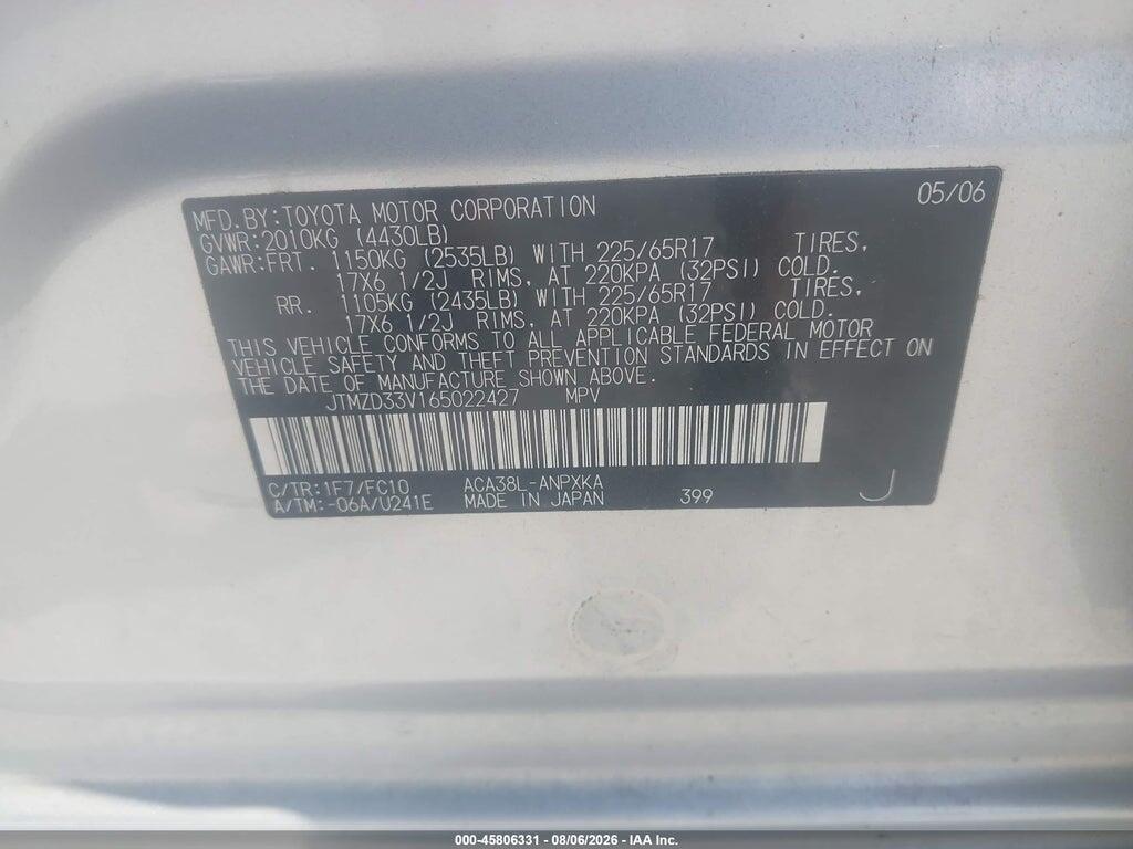 JTMZD33V165022427 2006 TOYOTA RAV4 photo no. 9