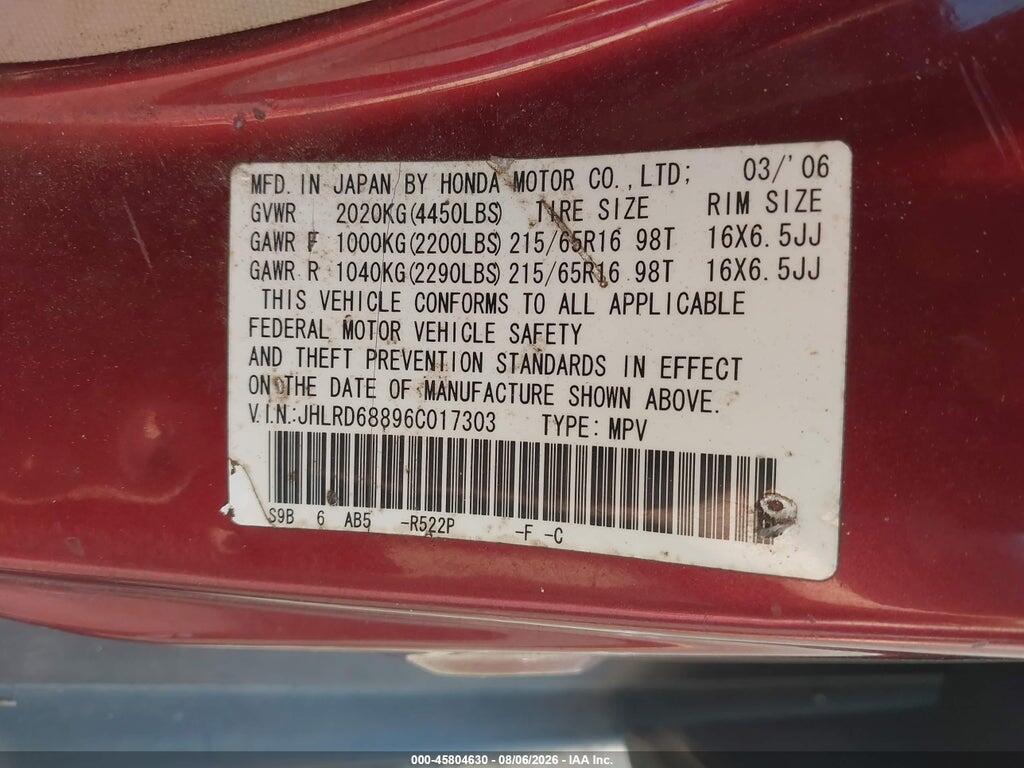 JHLRD68896C017303 2006 HONDA CR-V photo no. 9