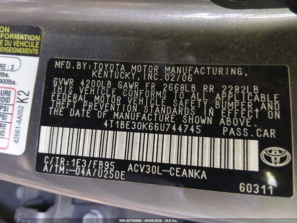 4T1BE30K66U744745 2006 TOYOTA CAMRY photo no. 9