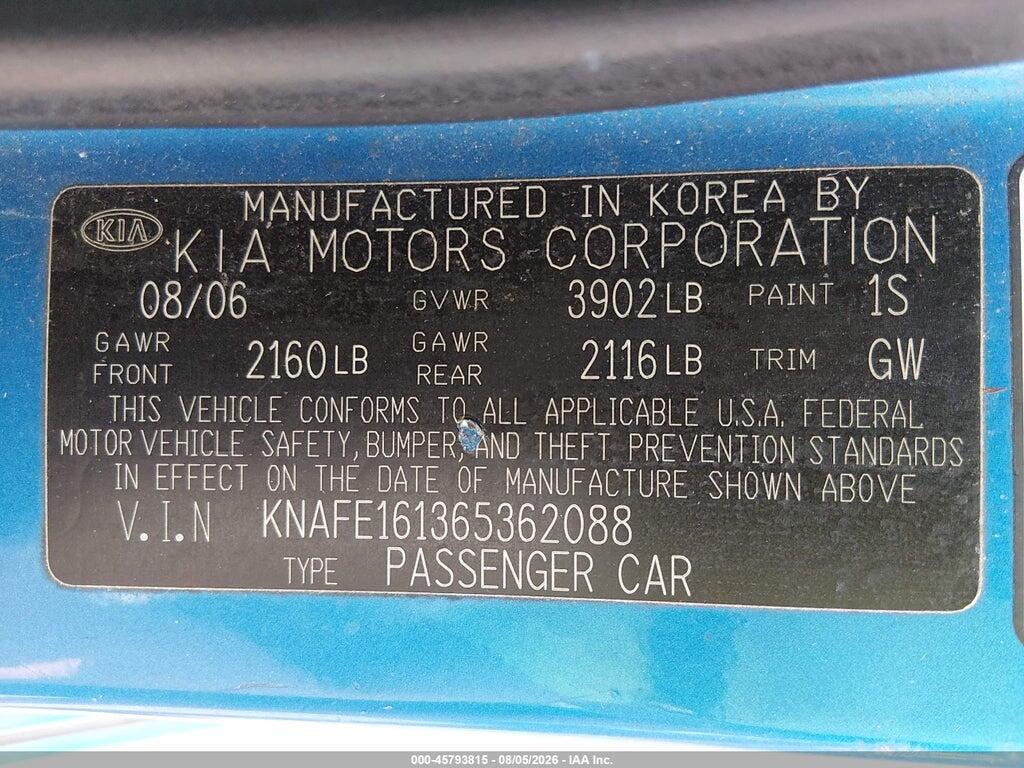 KNAFE161365362088 2006 KIA SPECTRA5 photo no. 9