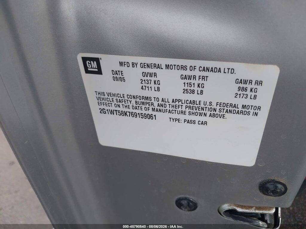 2G1WT58K769159061 2006 CHEVROLET IMPALA photo no. 9