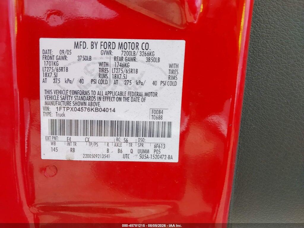 1FTPX04576KB04014 2006 FORD F-150 photo no. 9