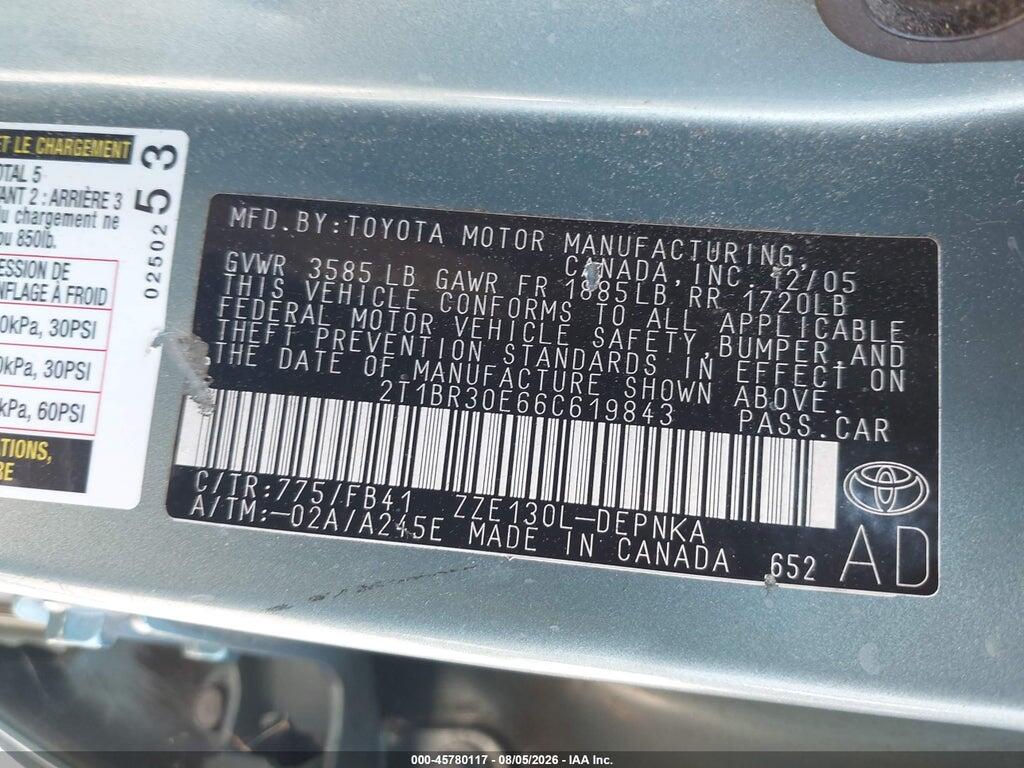2T1BR30E66C619843 2006 TOYOTA COROLLA photo no. 9