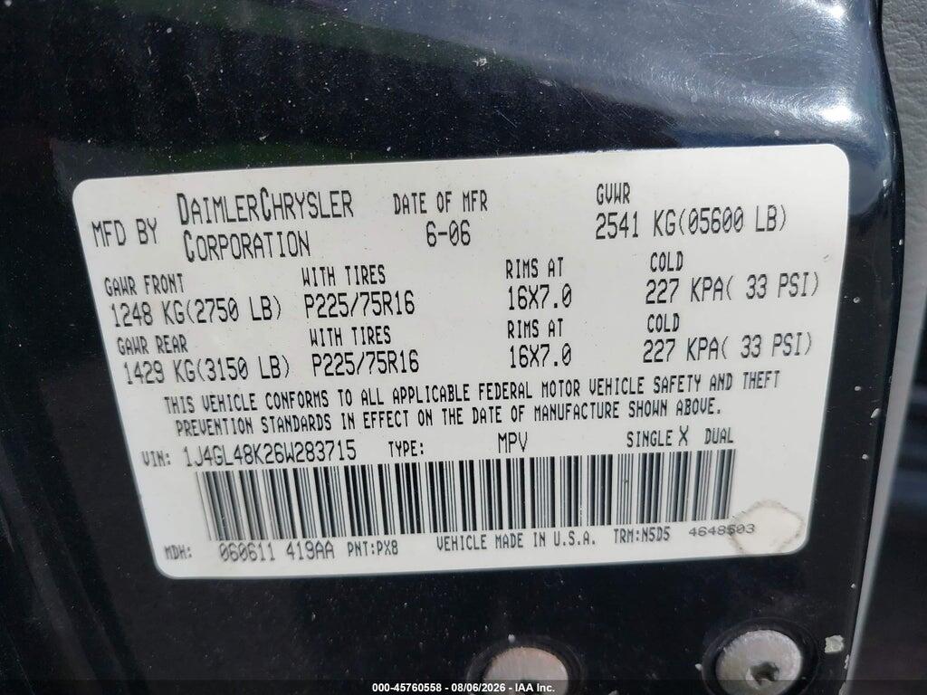 1J4GL48K26W283715 2006 JEEP LIBERTY photo no. 9