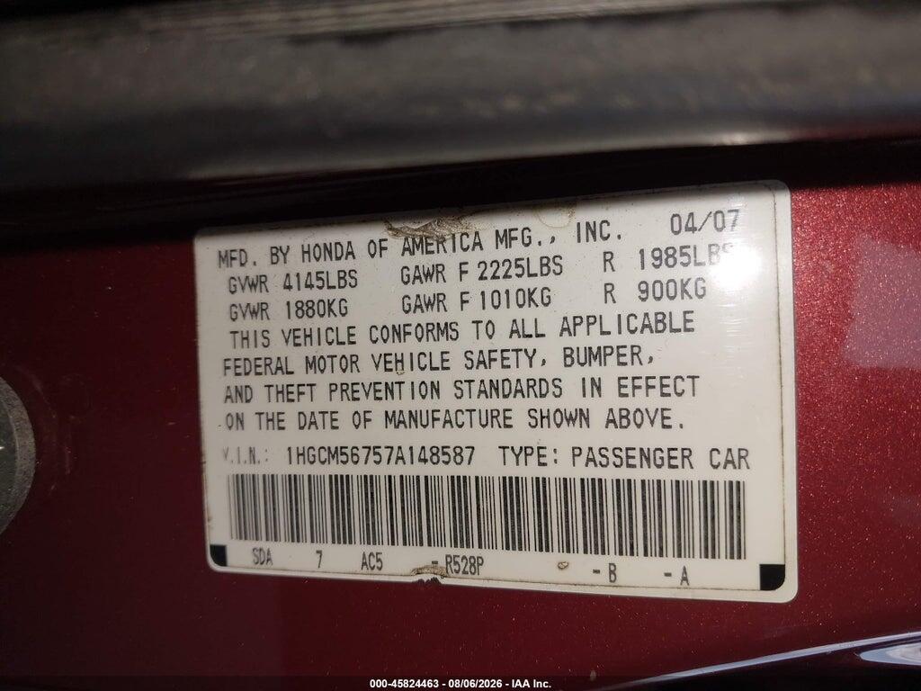 1HGCM56757A148587 2007 HONDA ACCORD photo no. 9
