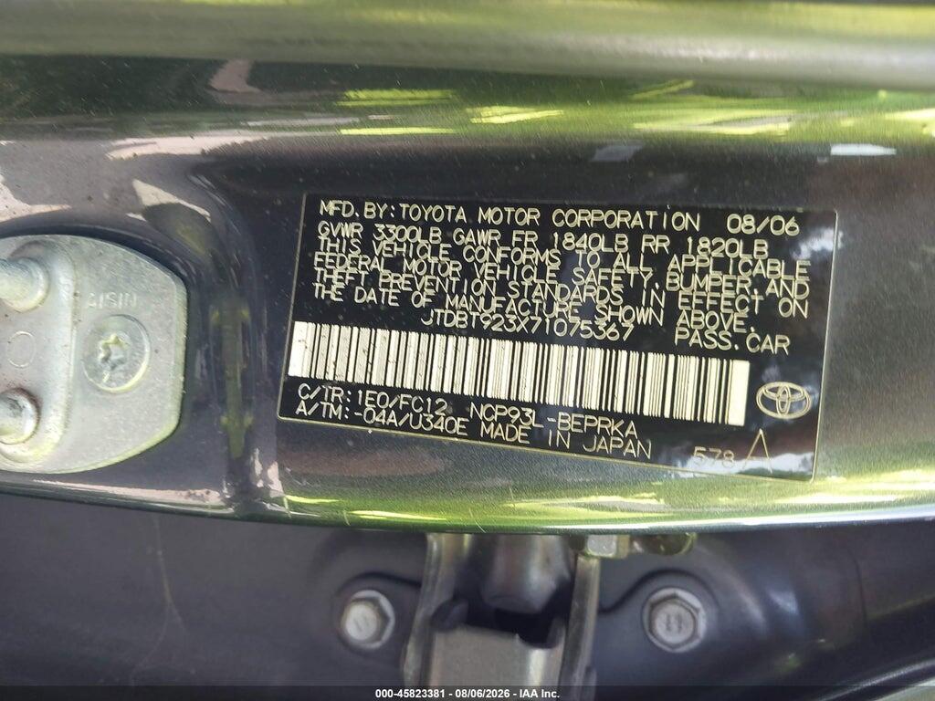 JTDBT923X71075367 2007 TOYOTA YARIS photo no. 9