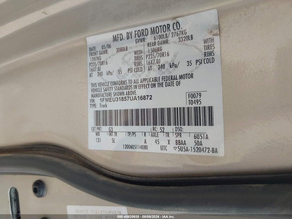 1FMEU31857UA16872 2007 FORD EXPLORER SPORT TRAC photo no. 9