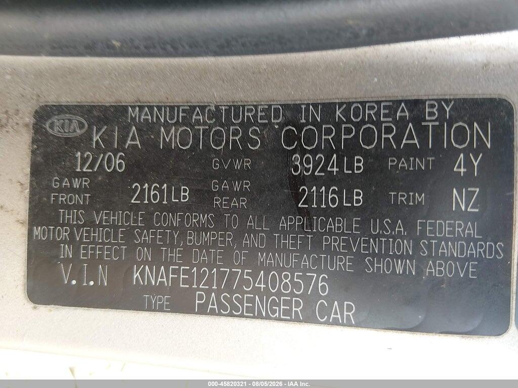 KNAFE121775408576 2007 KIA SPECTRA photo no. 9