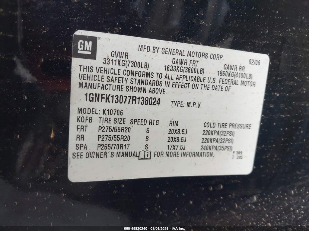 1GNFK13077R138024 2007 CHEVROLET TAHOE photo no. 9