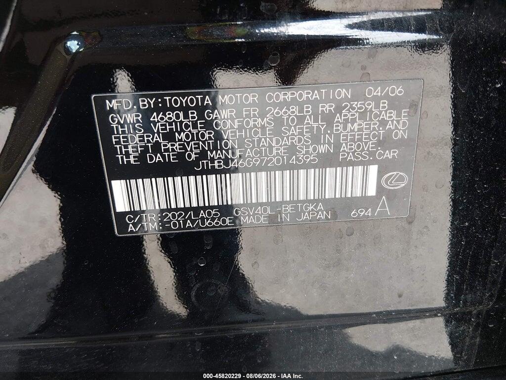 JTHBJ46G972014395 2007 LEXUS ES 350 photo no. 9