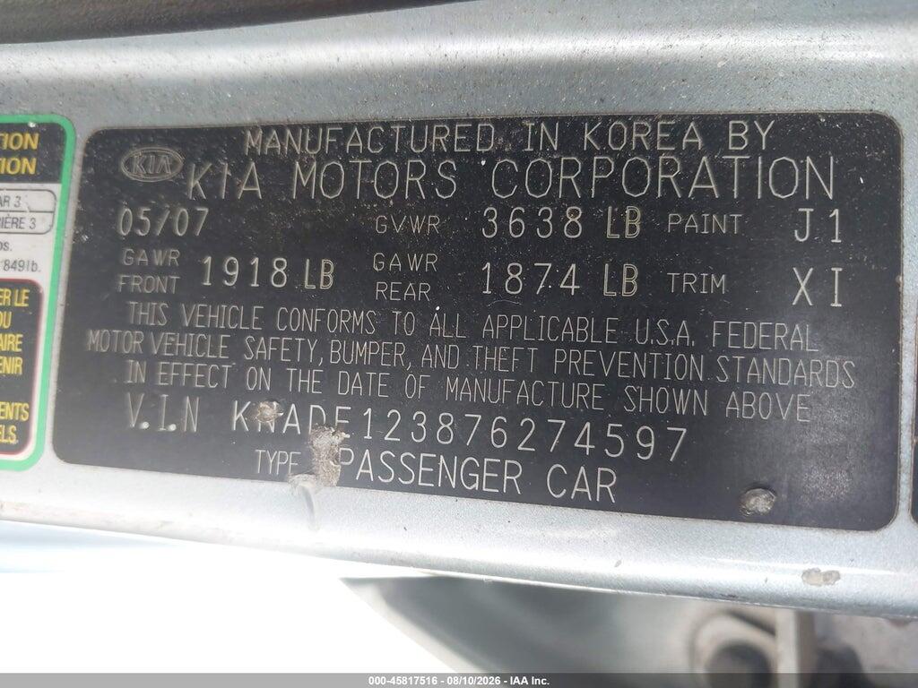 KNADE123876274597 2007 KIA RIO photo no. 9