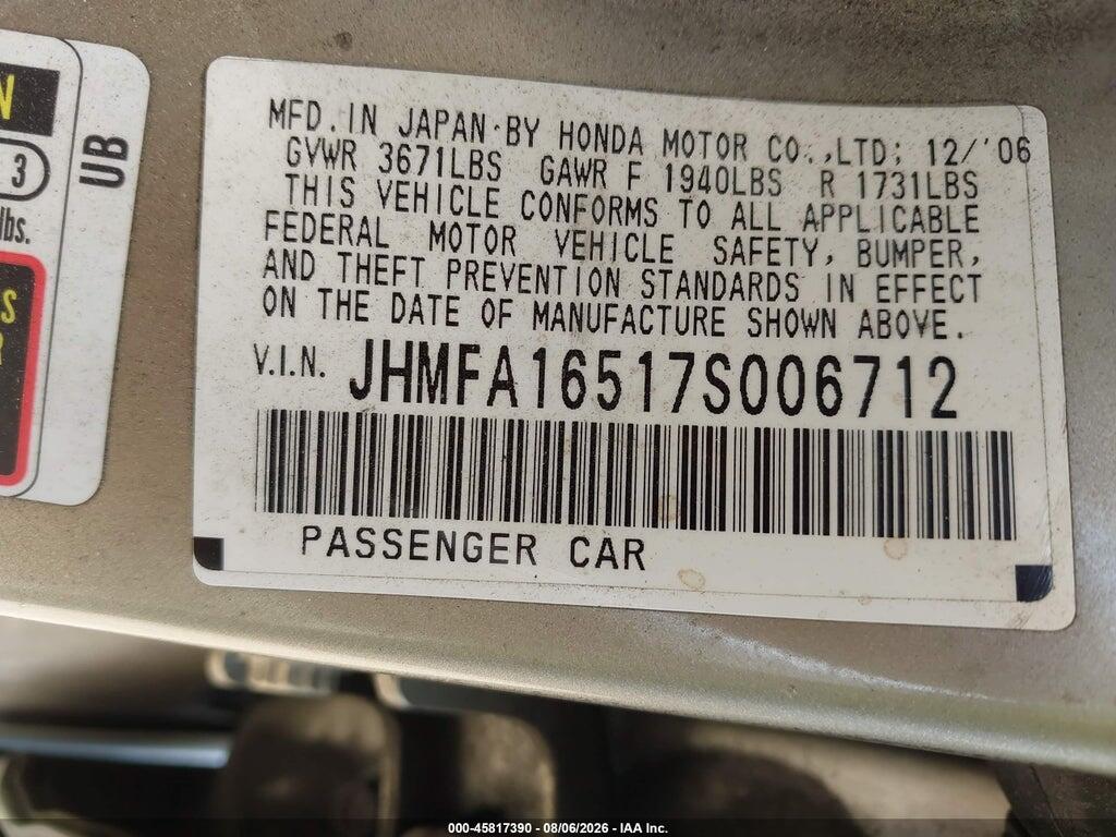 JHMFA16517S006712 2007 HONDA CIVIC photo no. 9