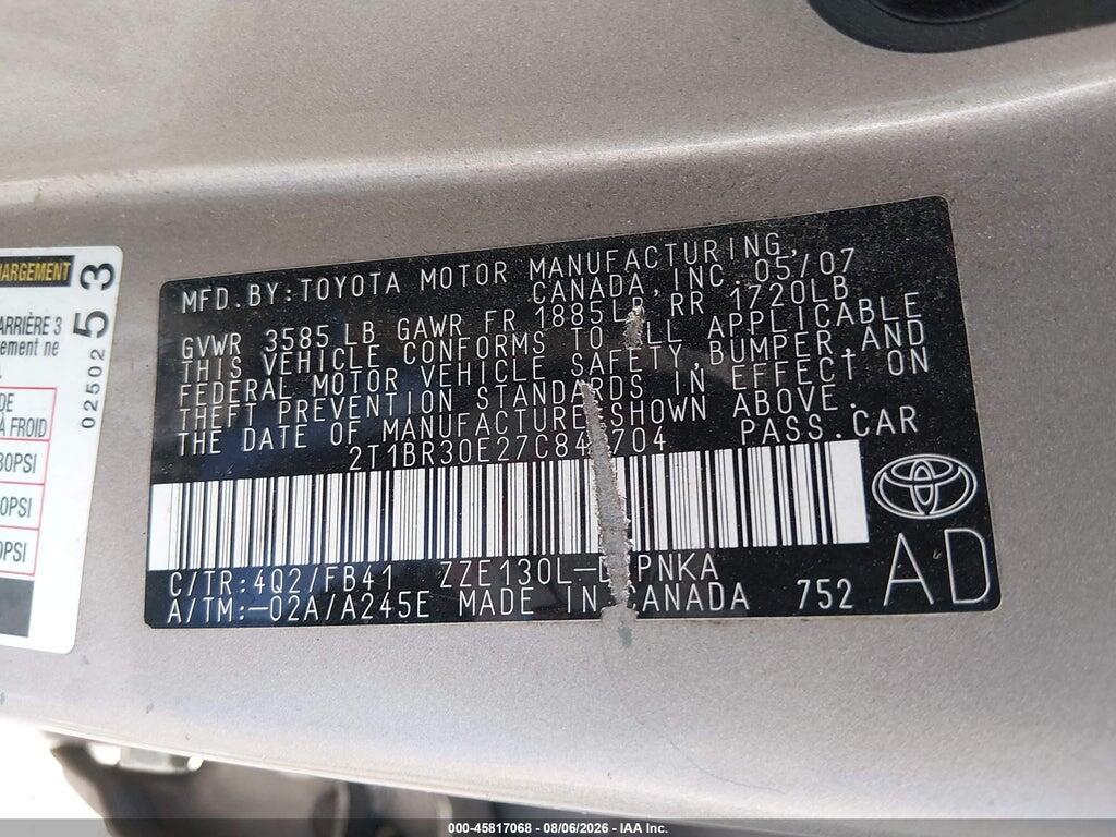 2T1BR30E27C845704 2007 TOYOTA COROLLA photo no. 9