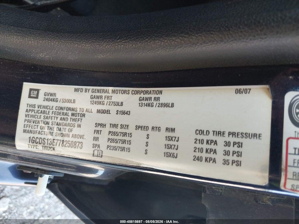 1GCDS13E778250873 2007 CHEVROLET COLORADO photo no. 9