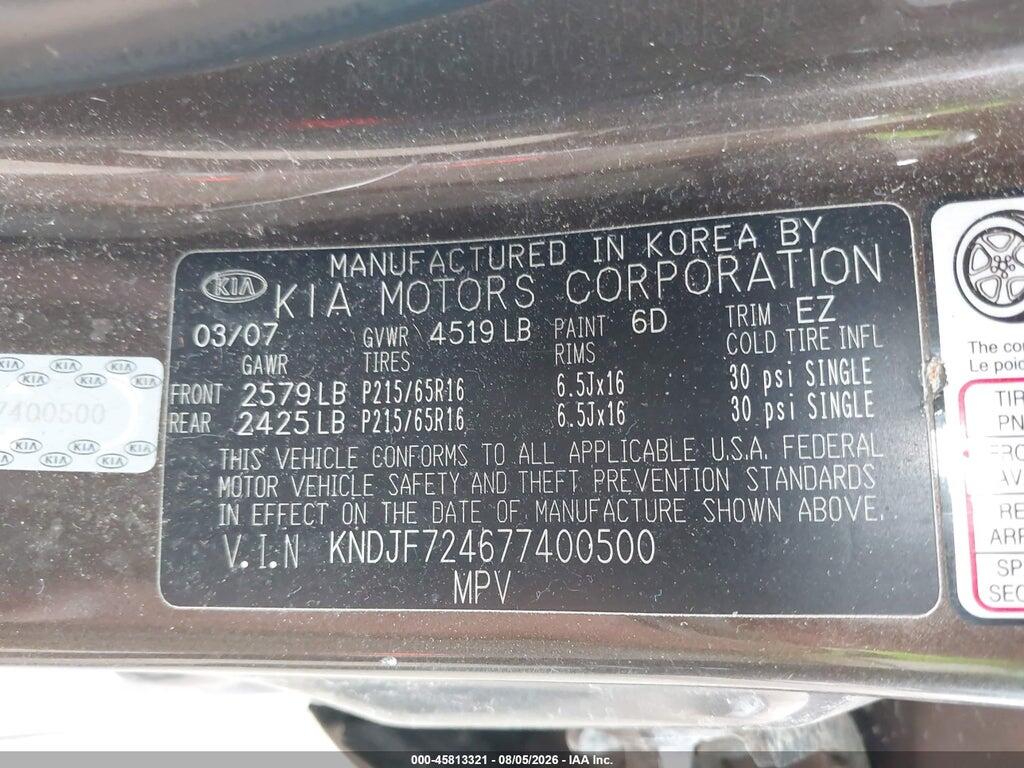 KNDJF724677400500 2007 KIA SPORTAGE photo no. 9