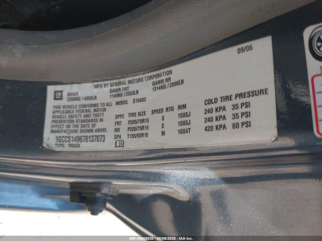 1GCCS149678137073 2007 CHEVROLET COLORADO photo no. 9