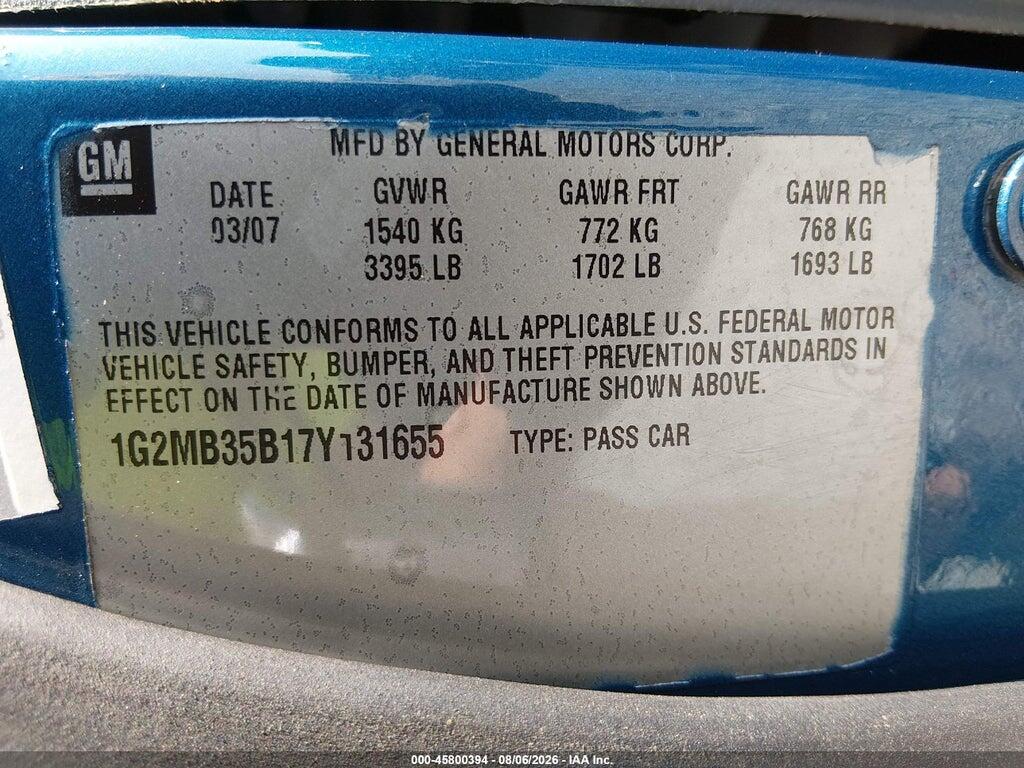 1G2MB35B17Y131655 2007 PONTIAC SOLSTICE photo no. 9