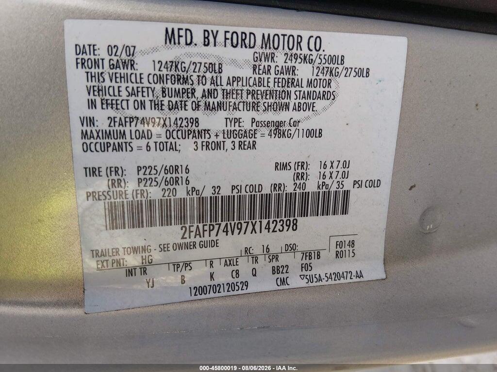 2FAFP74V97X142398 2007 FORD CROWN VICTORIA photo no. 9
