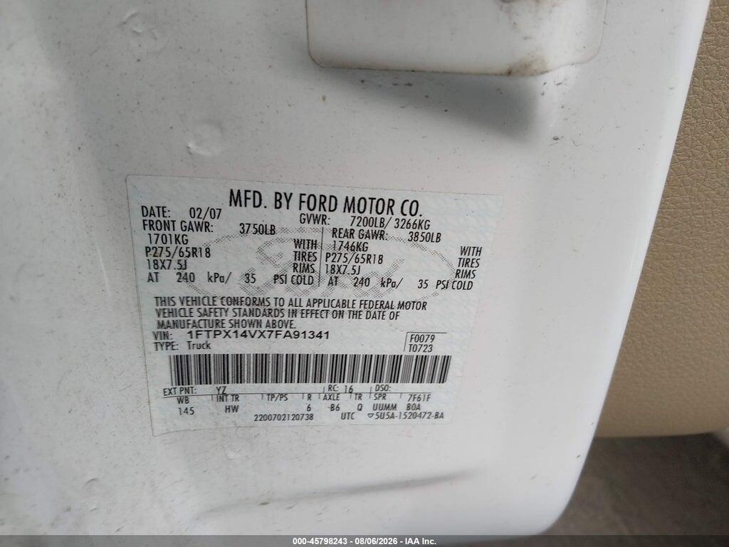 1FTPX14VX7FA91341 2007 FORD F-150 photo no. 9