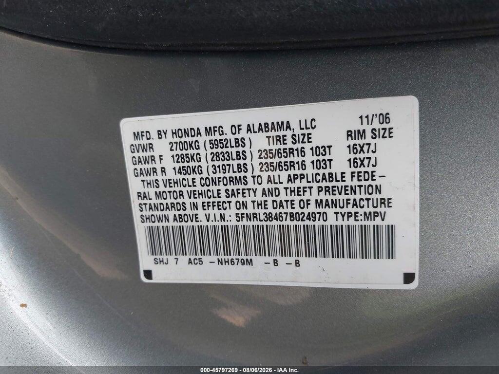 5FNRL38467B024970 2007 HONDA ODYSSEY photo no. 9