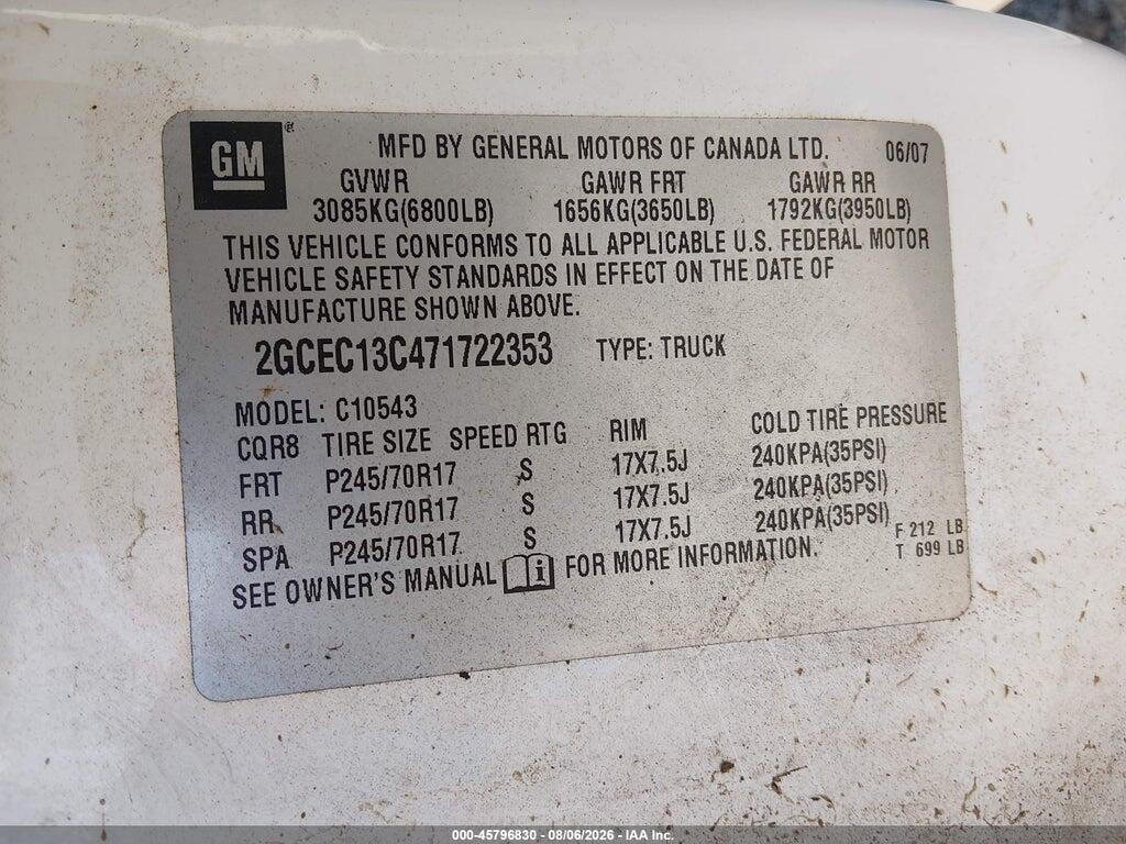 2GCEC13C471722353 2007 CHEVROLET SILVERADO 1500 photo no. 9