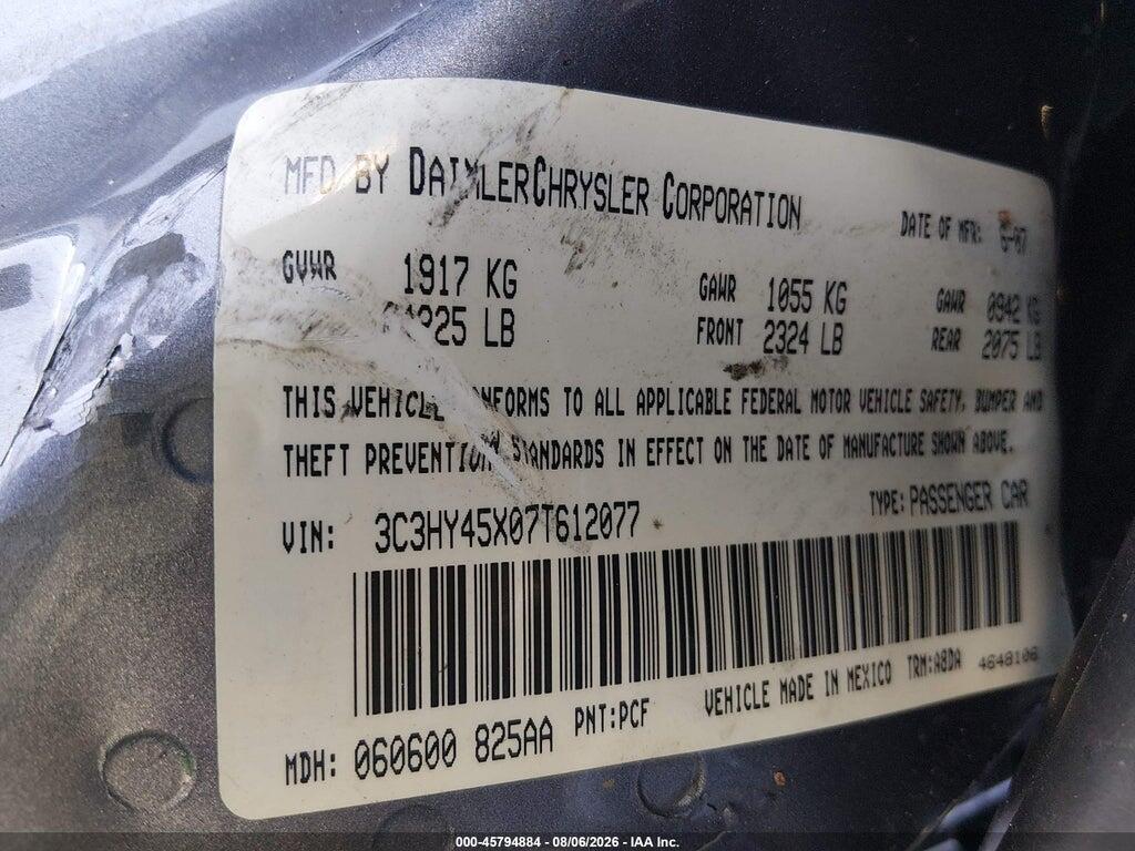 3C3HY45X07T612077 2007 CHRYSLER PT CRUISER photo no. 9
