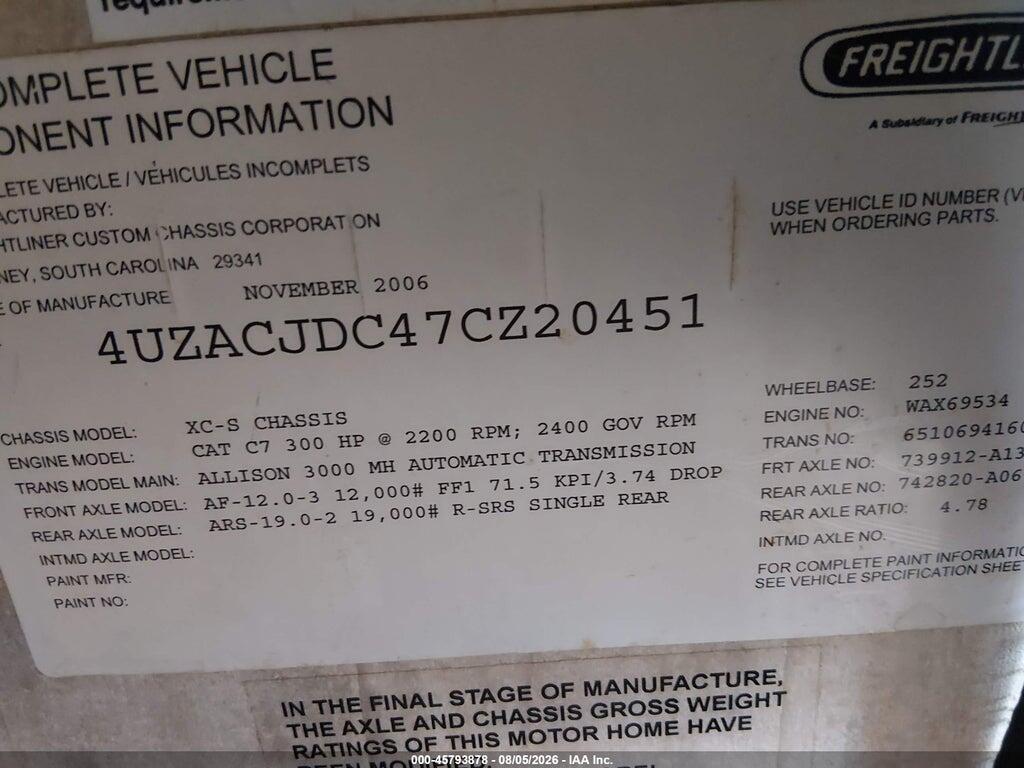 4UZACJDC47CZ20451 2007 FREIGHTLINER CHASSIS photo no. 9