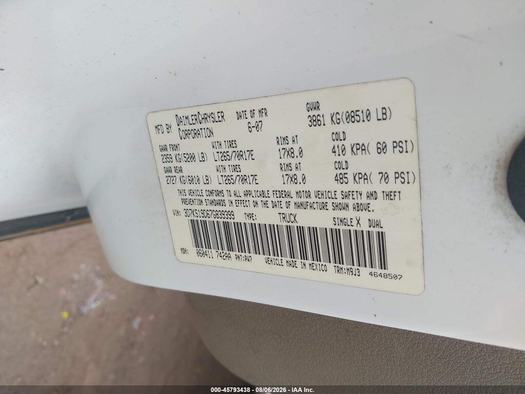 3D7KS19D67G839399 2007 DODGE RAM 1500 photo no. 9