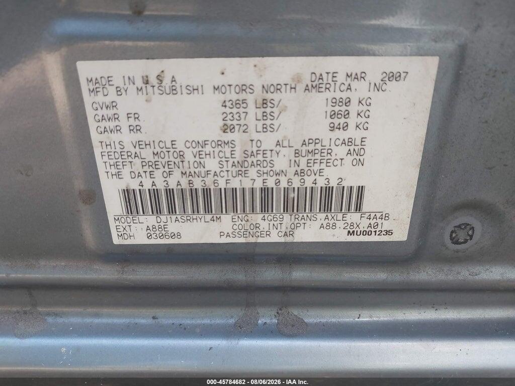 4A3AB36F17E069432 2007 MITSUBISHI GALANT photo no. 9