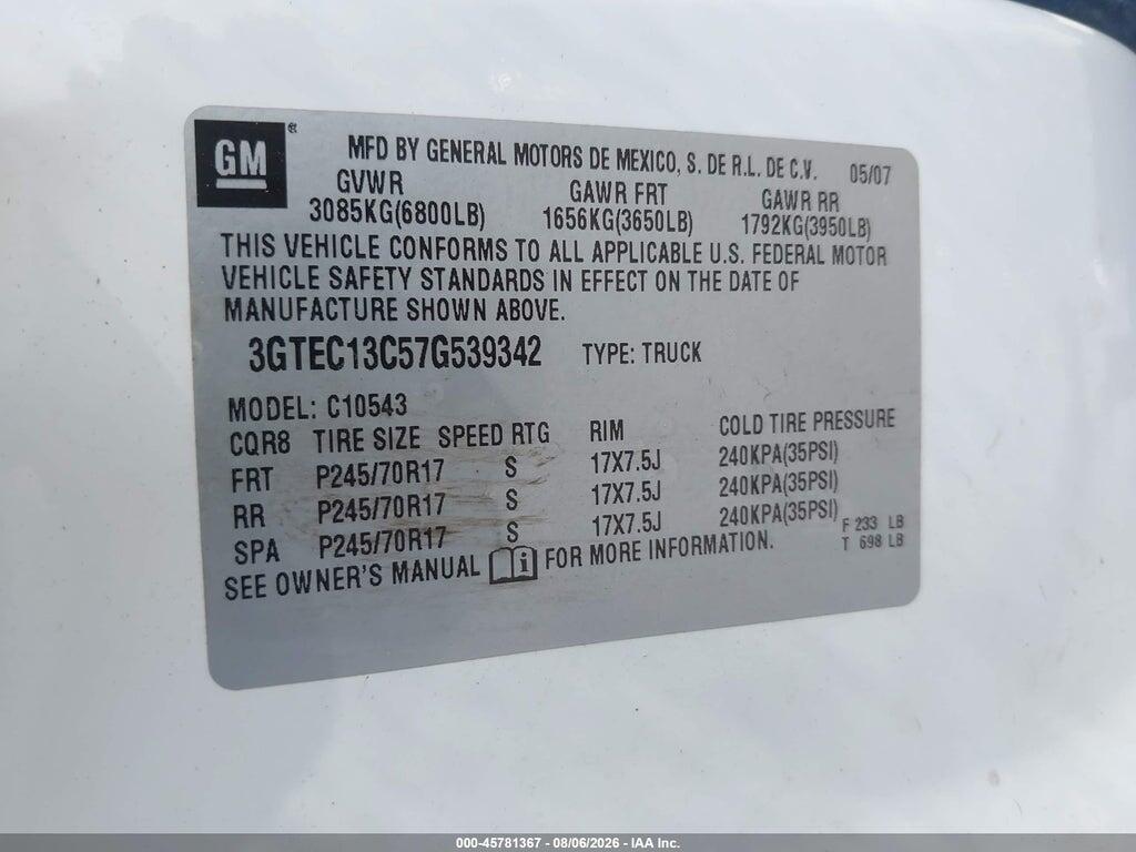 3GTEC13C57G539342 2007 GMC SIERRA 1500 photo no. 9