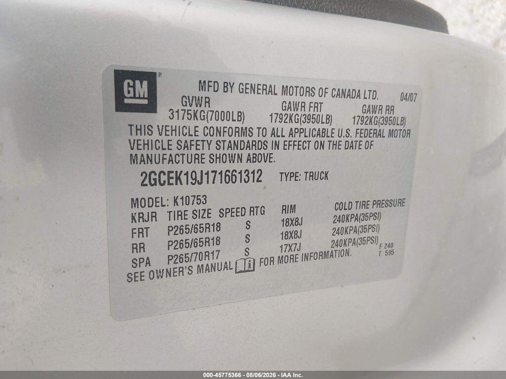 2GCEK19J171661312 2007 CHEVROLET SILVERADO 1500 photo no. 9