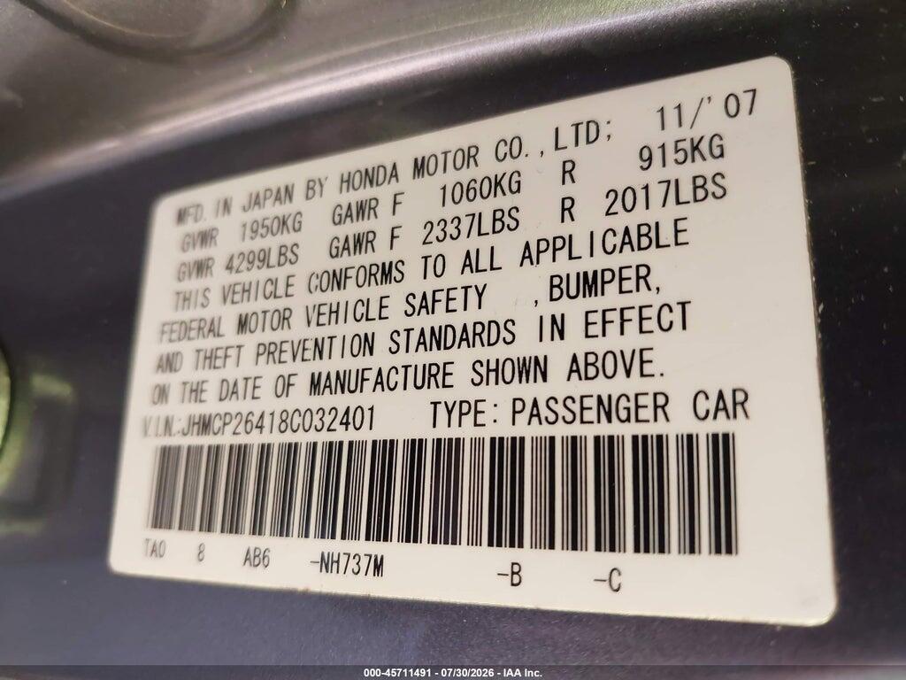 JHMCP26418C032401 2008 HONDA ACCORD photo no. 9