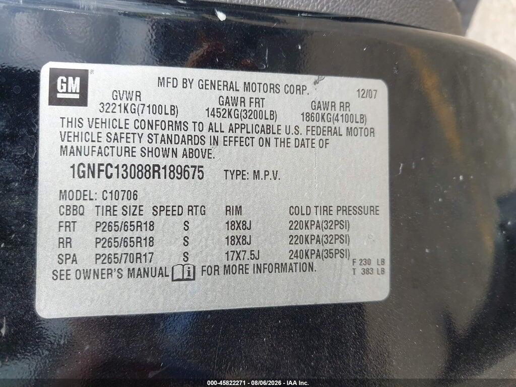 1GNFC13088R189675 2008 CHEVROLET TAHOE photo no. 9