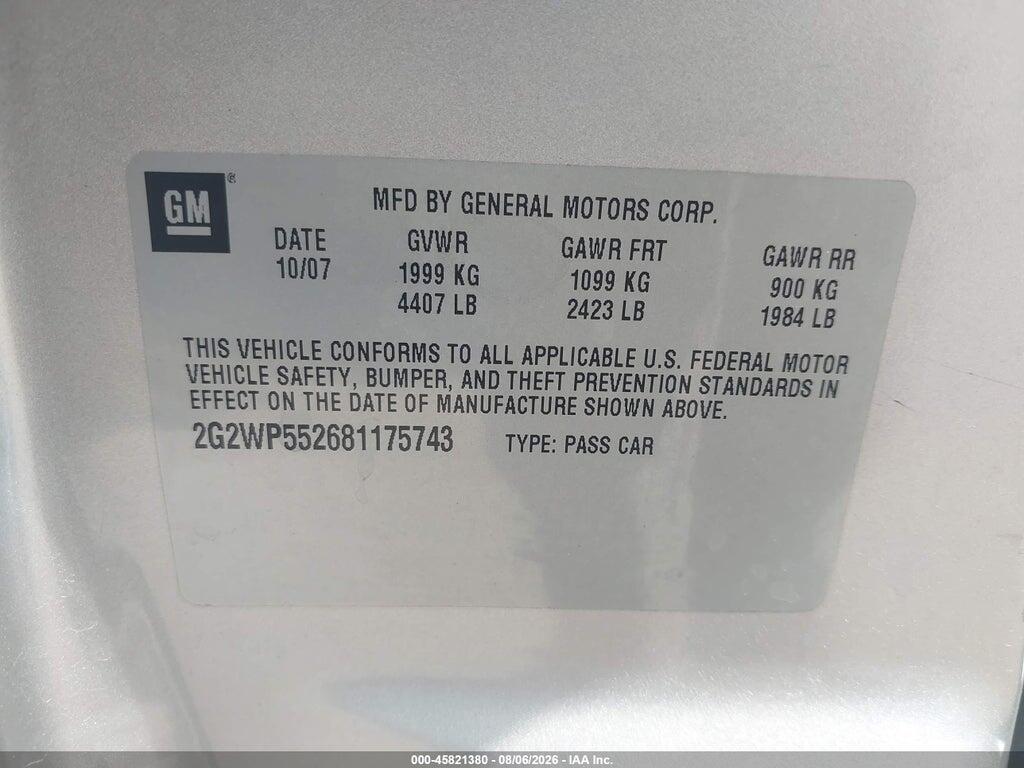 2G2WP552681175743 2008 PONTIAC GRAND PRIX photo no. 9