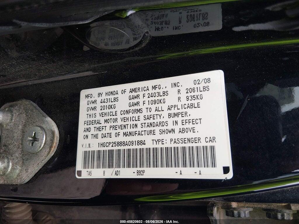 1HGCP25888A091884 2008 HONDA ACCORD photo no. 9
