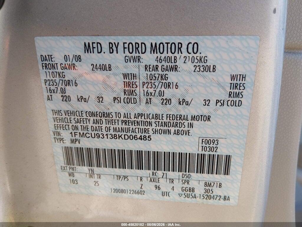 1FMCU93138KD06485 2008 FORD ESCAPE photo no. 9