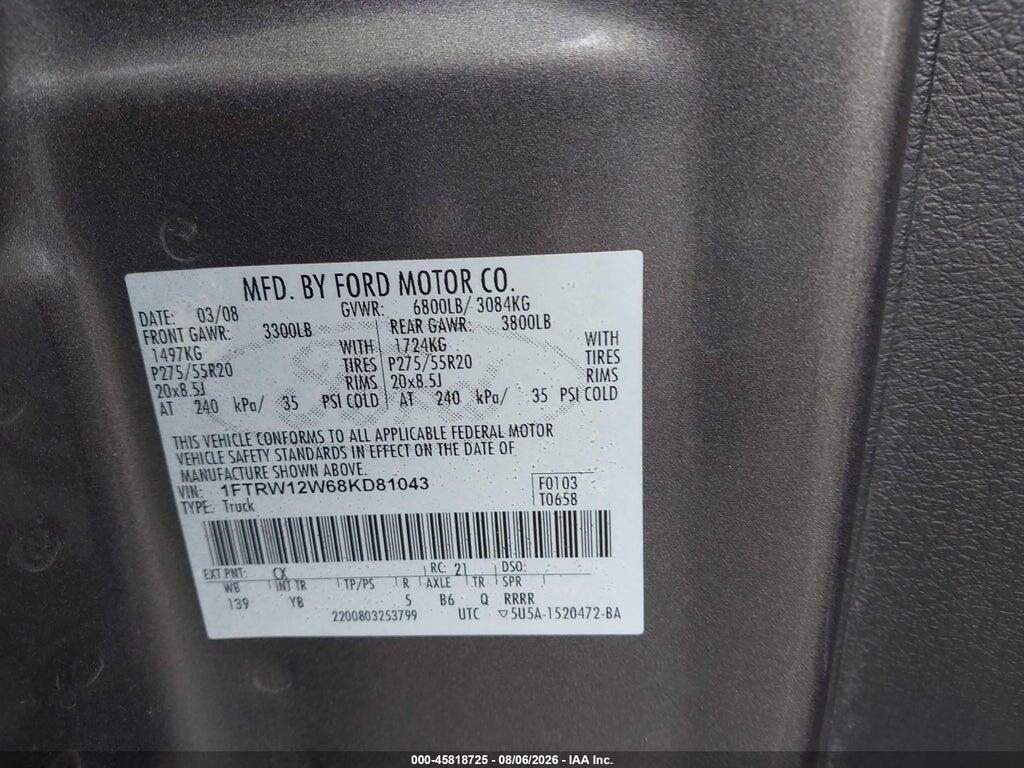 1FTRW12W68KD81043 2008 FORD F-150 photo no. 9