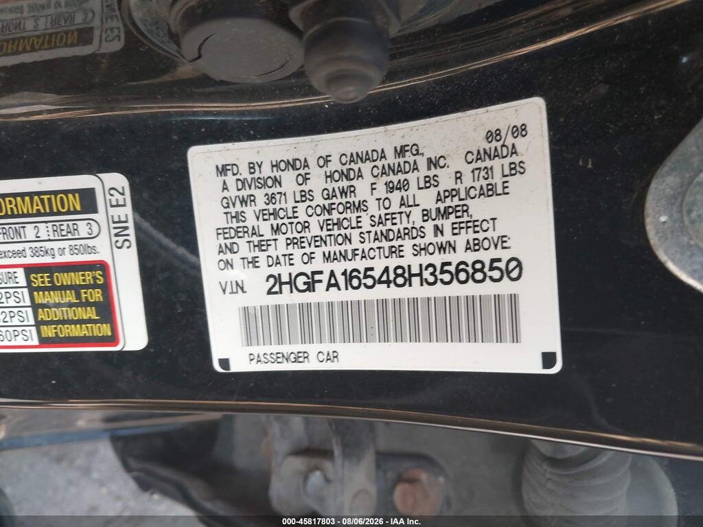 2HGFA16548E356850 2008 HONDA CIVIC photo no. 9