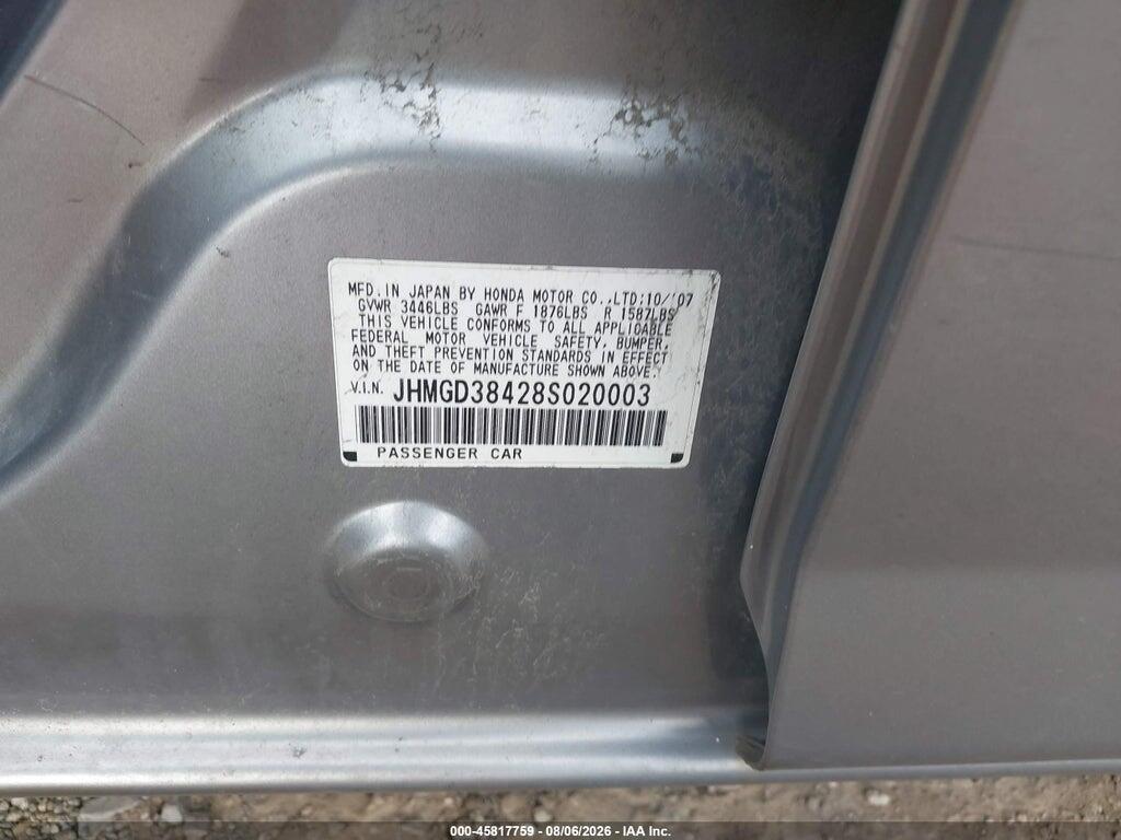 JHMGD38428S020003 2008 HONDA FIT photo no. 9