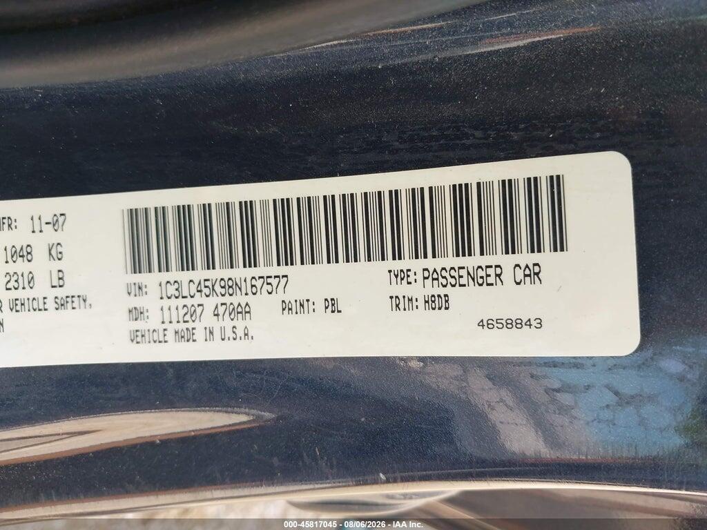 1C3LC45K98N167577 2008 CHRYSLER SEBRING photo no. 9