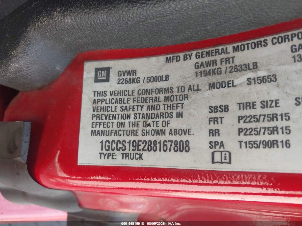 1GCCS19E288167808 2008 CHEVROLET COLORADO photo no. 9