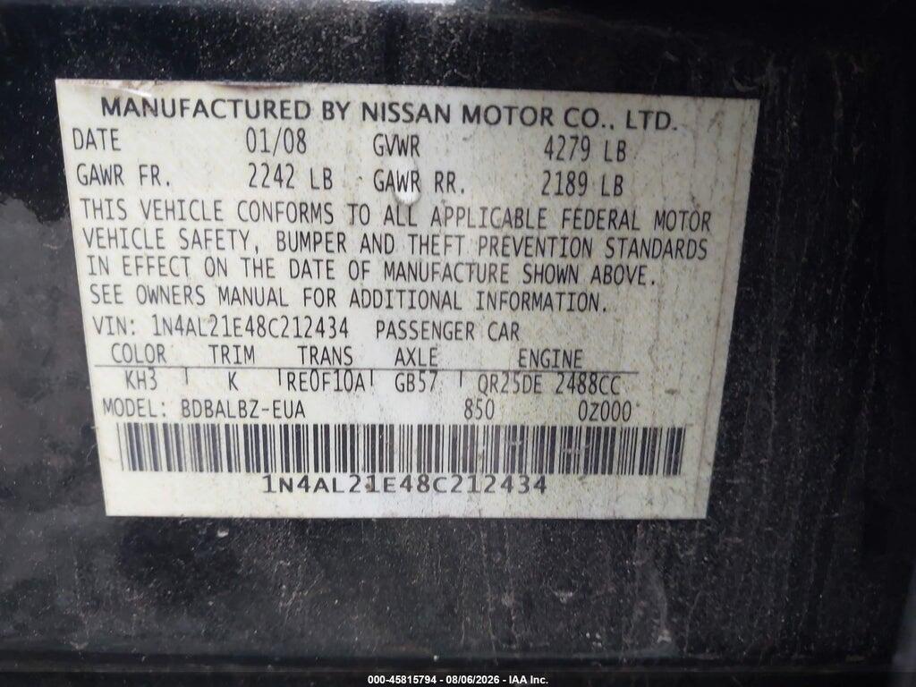 1N4AL21E48C212434 2008 NISSAN ALTIMA photo no. 9